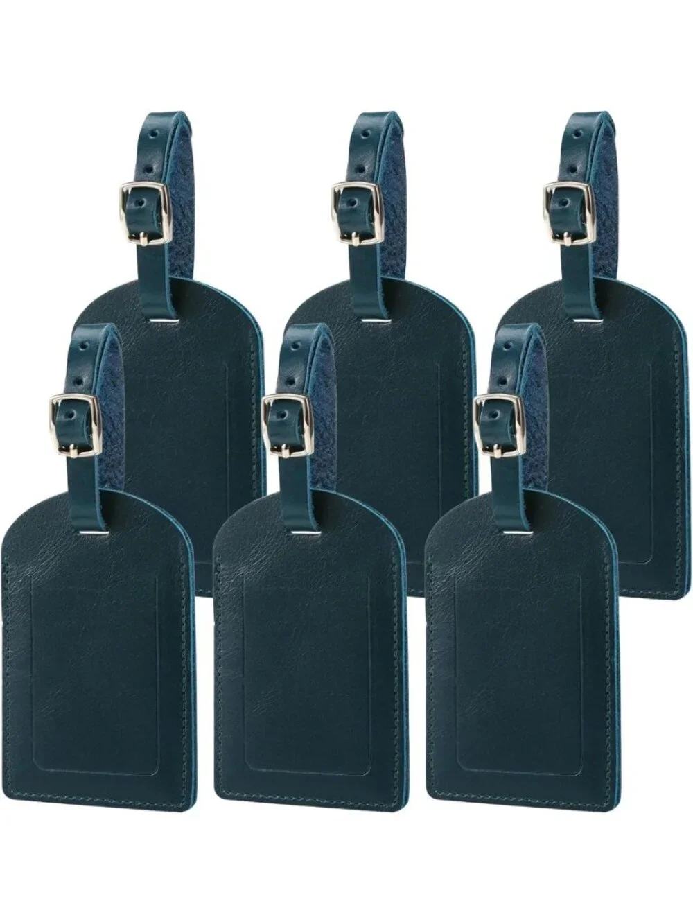 Stylish Genuine Leather Luggage Tags - 6 Pack ID Tags for Suitcases & Bags, Blue